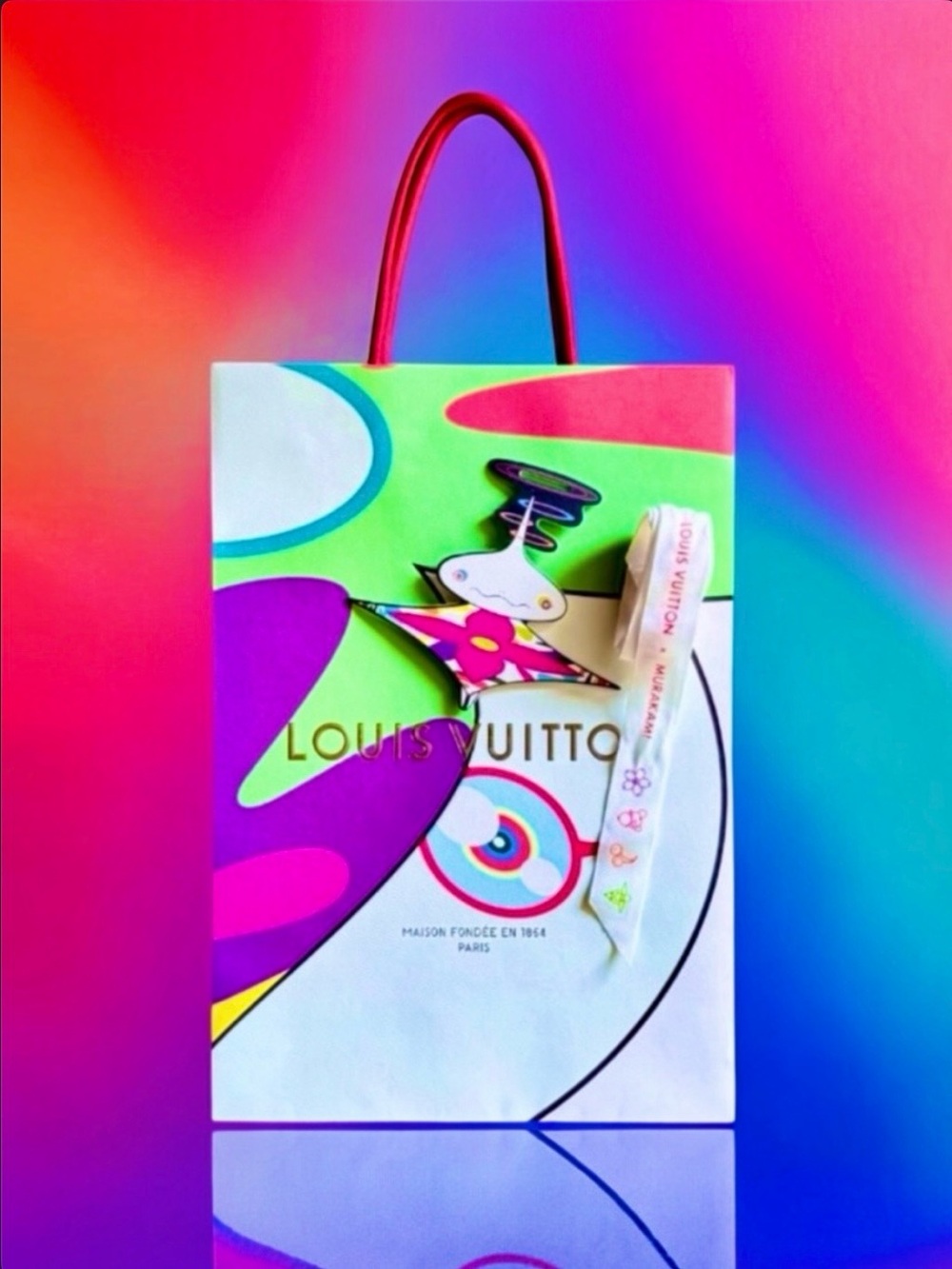 🆕💗LV x Murakami 2025 Commemorative Gift Bag, Super Flat Gift Tag, LV Logo Ribbon